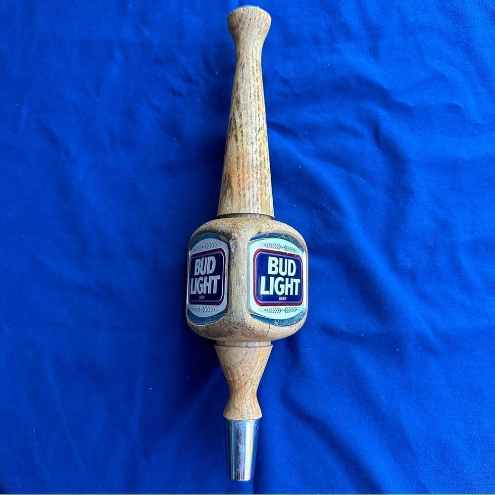VTG BUD Light Beer Tap Wooden Handle 3 Sided Budweiser 12" L Metal End Spout